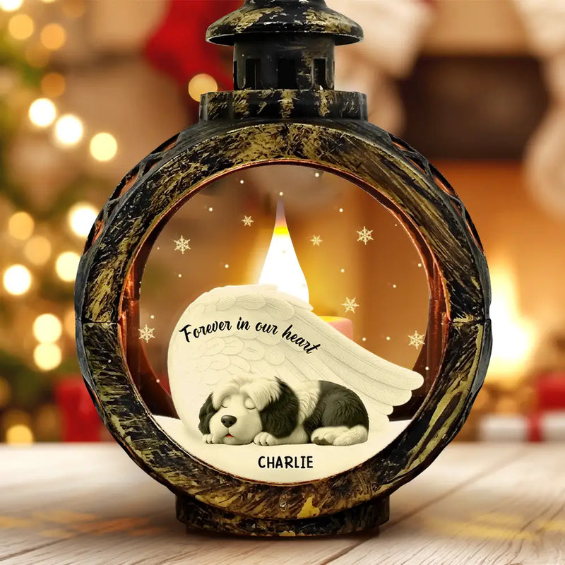Sad,Christmas,Memorial,Dog Lovers - Forever In My Heart - Personalized Candlelight Lantern Ornament