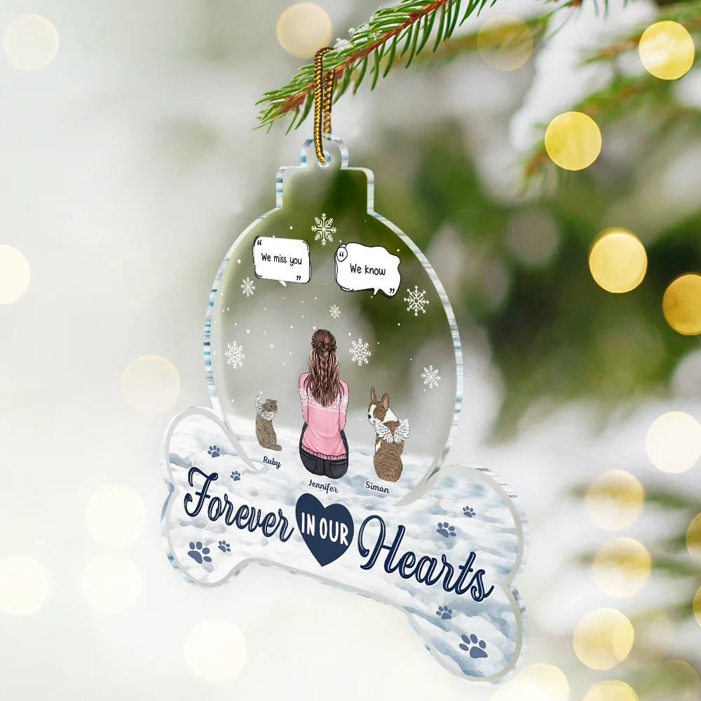 Christmas, Memorial, Pet Lovers, Sad - Forever In Our Hearts Pet Memorial - Personalized Custom Shaped Acrylic Ornament