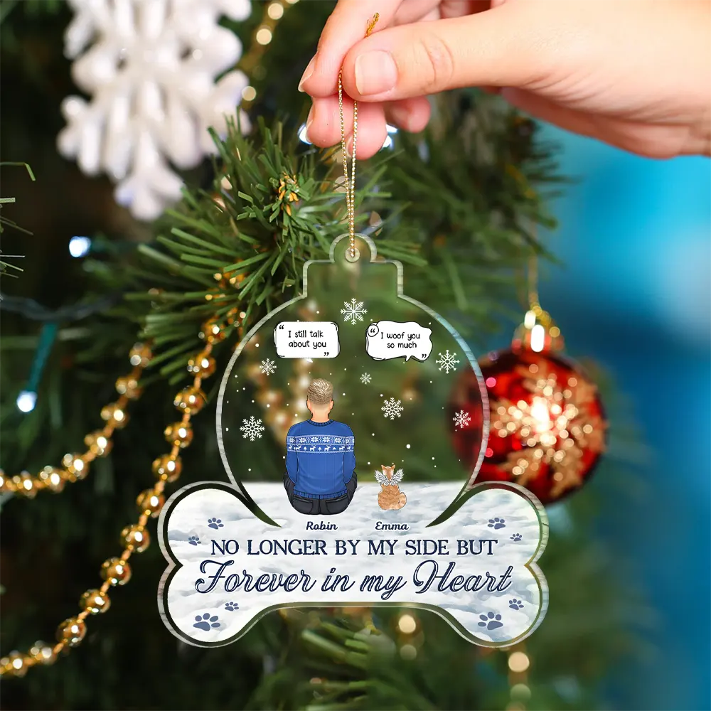 Christmas, Memorial, Pet Lovers, Sad - Forever In Our Hearts Pet Memorial - Personalized Custom Shaped Acrylic Ornament