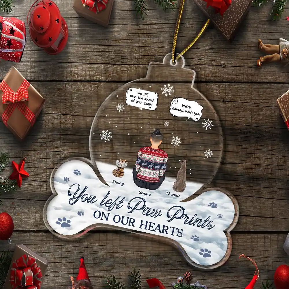 Christmas, Memorial, Pet Lovers, Sad - Forever In Our Hearts Pet Memorial - Personalized Custom Shaped Acrylic Ornament