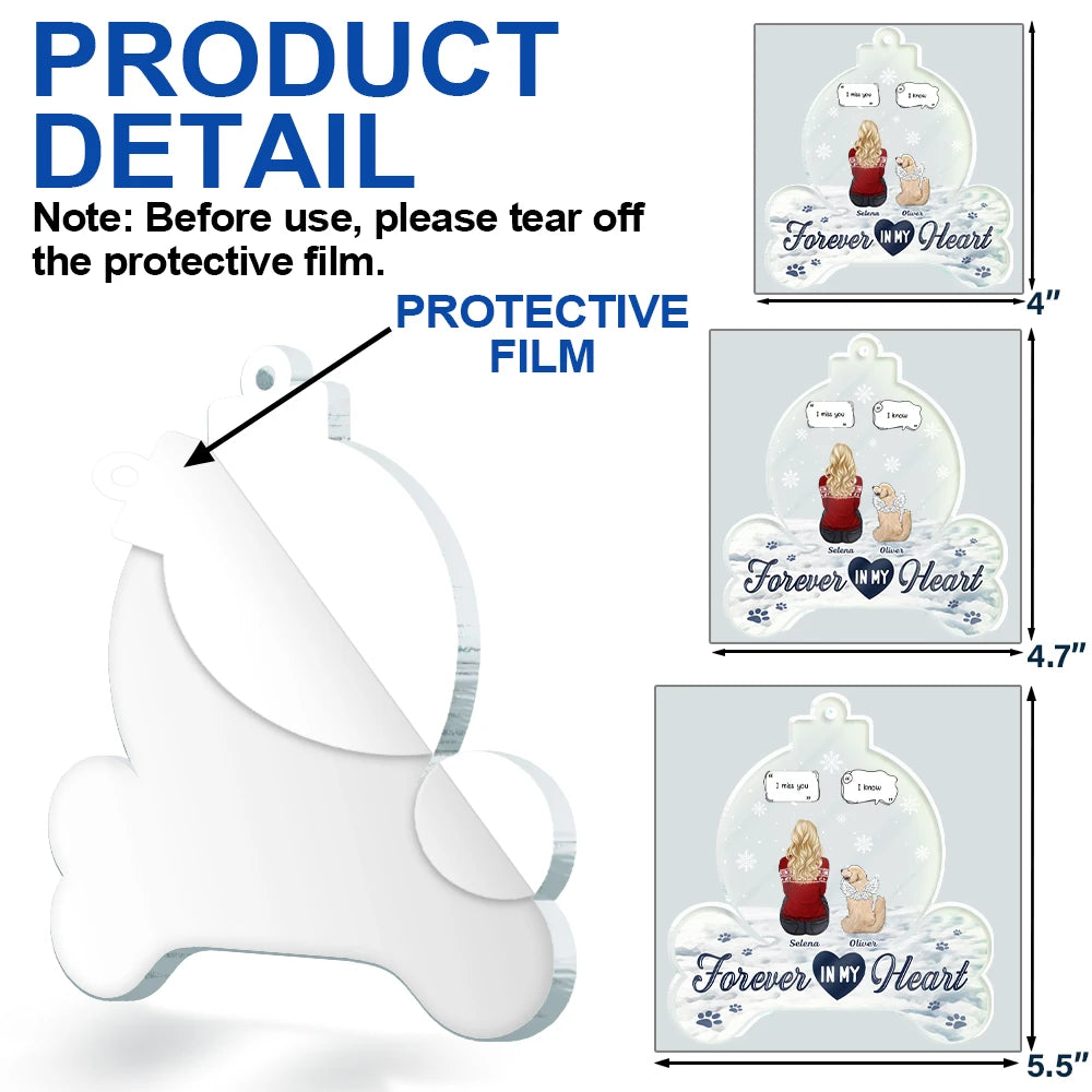 Christmas, Memorial, Pet Lovers, Sad - Forever In Our Hearts Pet Memorial - Personalized Custom Shaped Acrylic Ornament