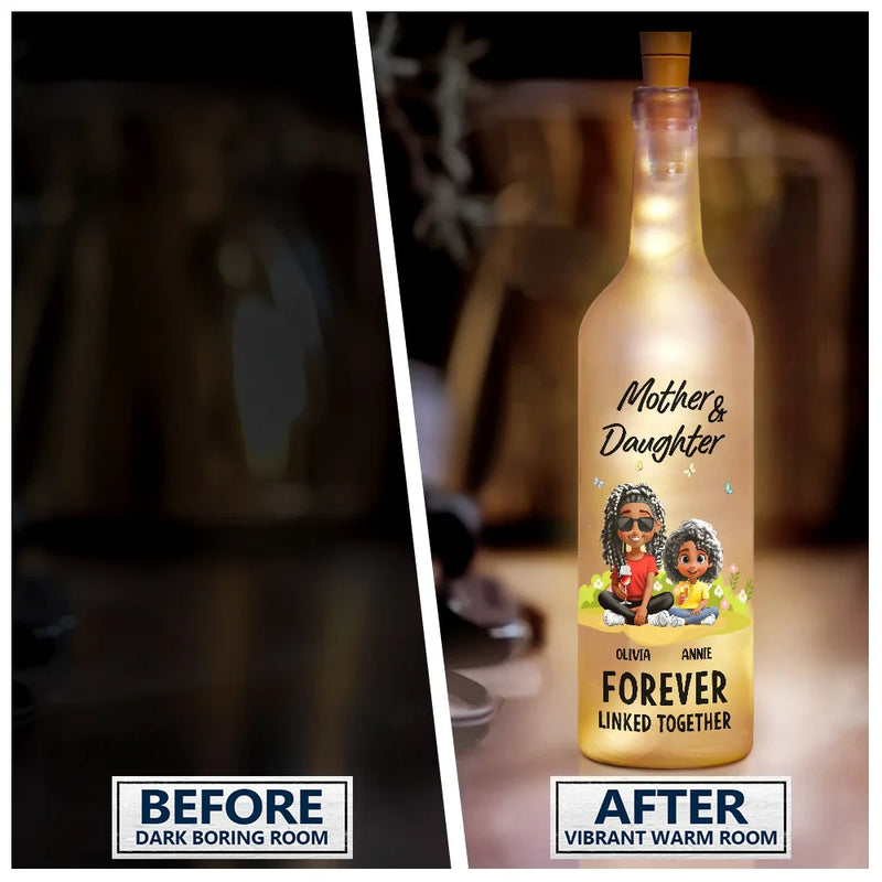 Mom - Daughters (Adult),Gift For Mother,Love - Forever Linked Together - Personalized Bottle Light