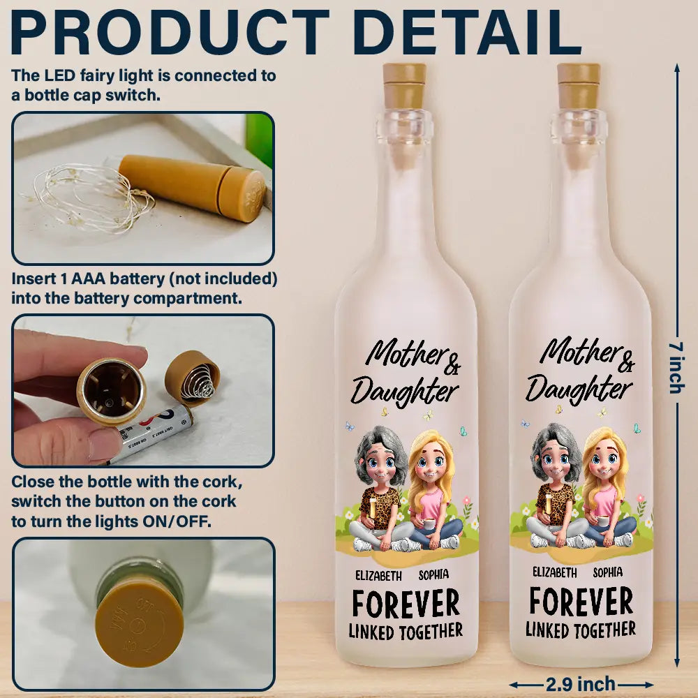 Mom - Daughters (Adult),Gift For Mother,Love - Forever Linked Together - Personalized Bottle Light