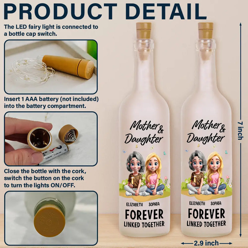 Mom - Daughters (Adult),Gift For Mother,Love - Forever Linked Together - Personalized Bottle Light