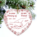 Sad,Christmas,Pet Lovers,Memorial - Forever Loved Hand In Paw Toile Style - Personalized Heart Ceramic Ornament