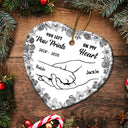 Sad,Christmas,Pet Lovers,Memorial - Forever Loved Hand In Paw Toile Style - Personalized Heart Ceramic Ornament