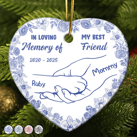 Forever Loved Hand In Paw Toile Style - Personalized Heart Ceramic Ornament