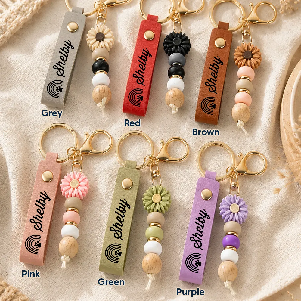 Gift For Yourself, Gift For Women, Memorial, Adorable, Icon - Forever Loved Memorial - Personalized Leather Beaded Keychain