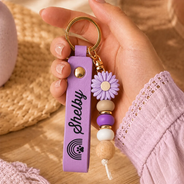 Gift For Yourself, Gift For Women, Memorial, Adorable, Icon - Forever Loved Memorial - Personalized Leather Beaded Keychain
