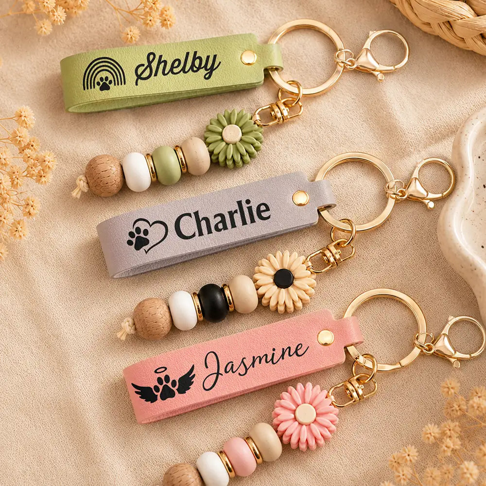 Gift For Yourself, Gift For Women, Memorial, Adorable, Icon - Forever Loved Memorial - Personalized Leather Beaded Keychain