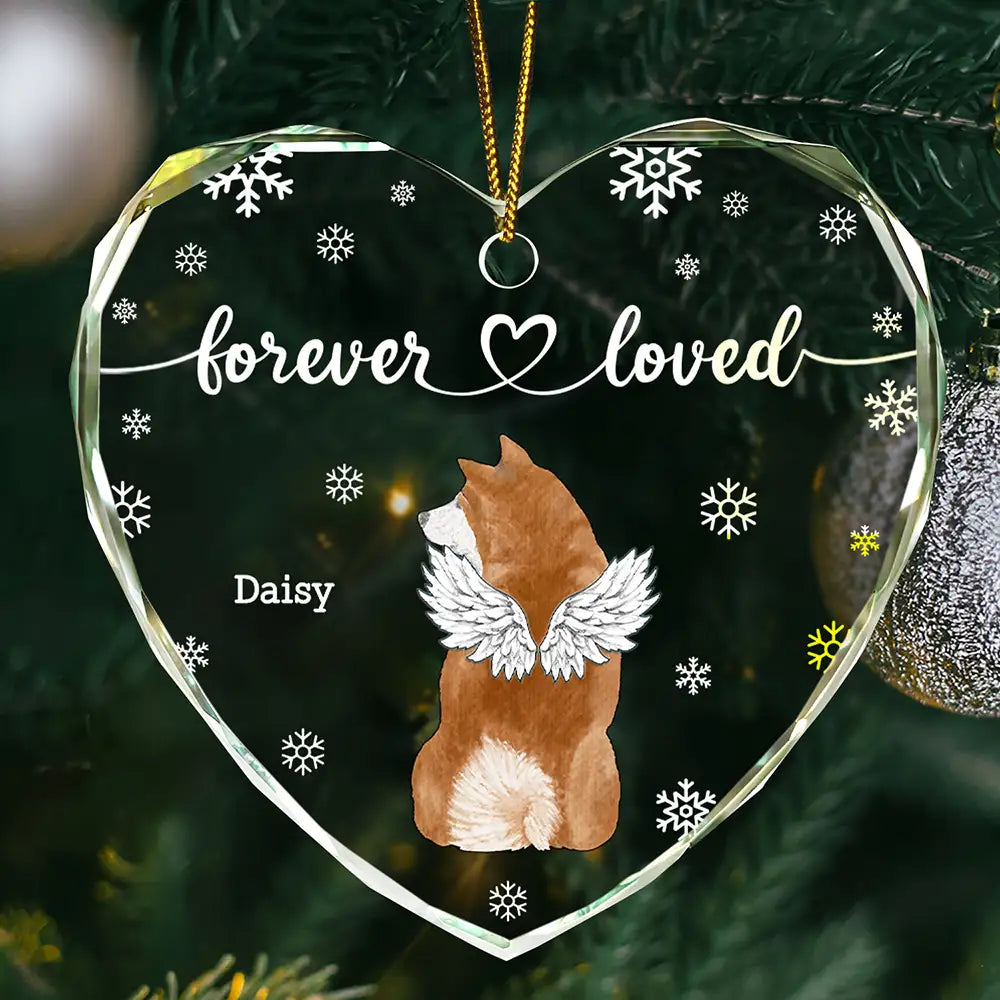 Forever Loved Memorial Dog Cat - Personalized Heart Shaped Glass Ornament