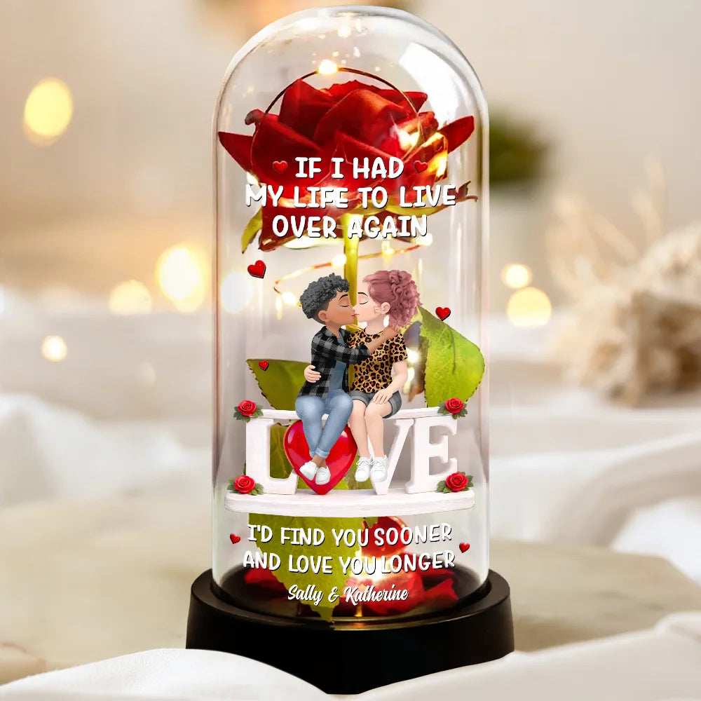 Gift For Couples,Gift For Husband,Gift For Wife,Gift For Boyfriend,Gift For Girlfriend,LGBT,Love - Forever Yours 3D Effect Flannel Couple - Personalized Everlasting Rose Dome Lamp