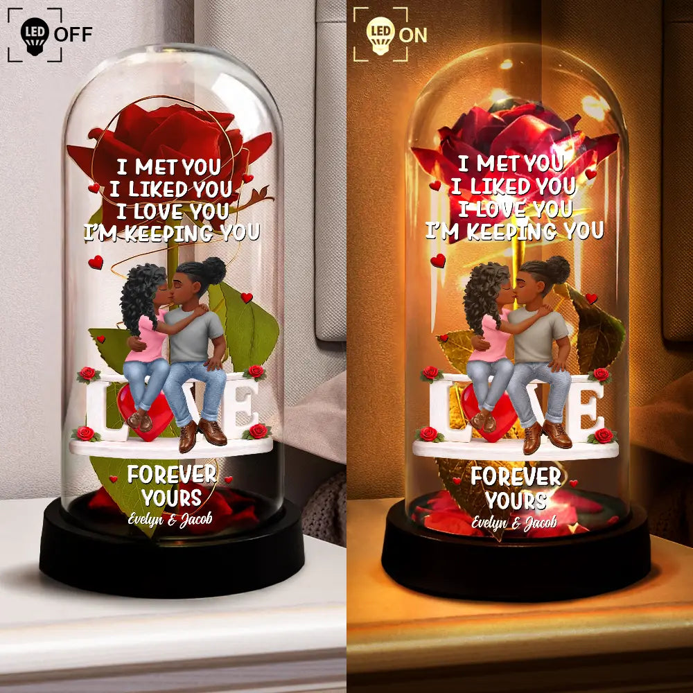 Gift For Couples,Gift For Husband,Gift For Wife,Gift For Boyfriend,Gift For Girlfriend,LGBT,Love - Forever Yours 3D Effect Flannel Couple - Personalized Everlasting Rose Dome Lamp