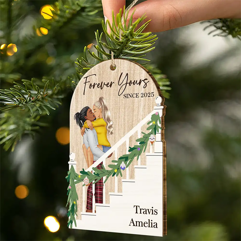 Gift For Couples,Gift For Husband,Gift For Wife,Gift For Boyfriend,Gift For Girlfriend,Christmas,Love - Forever Yours Couples - Personalized Custom Shaped Wooden Ornament