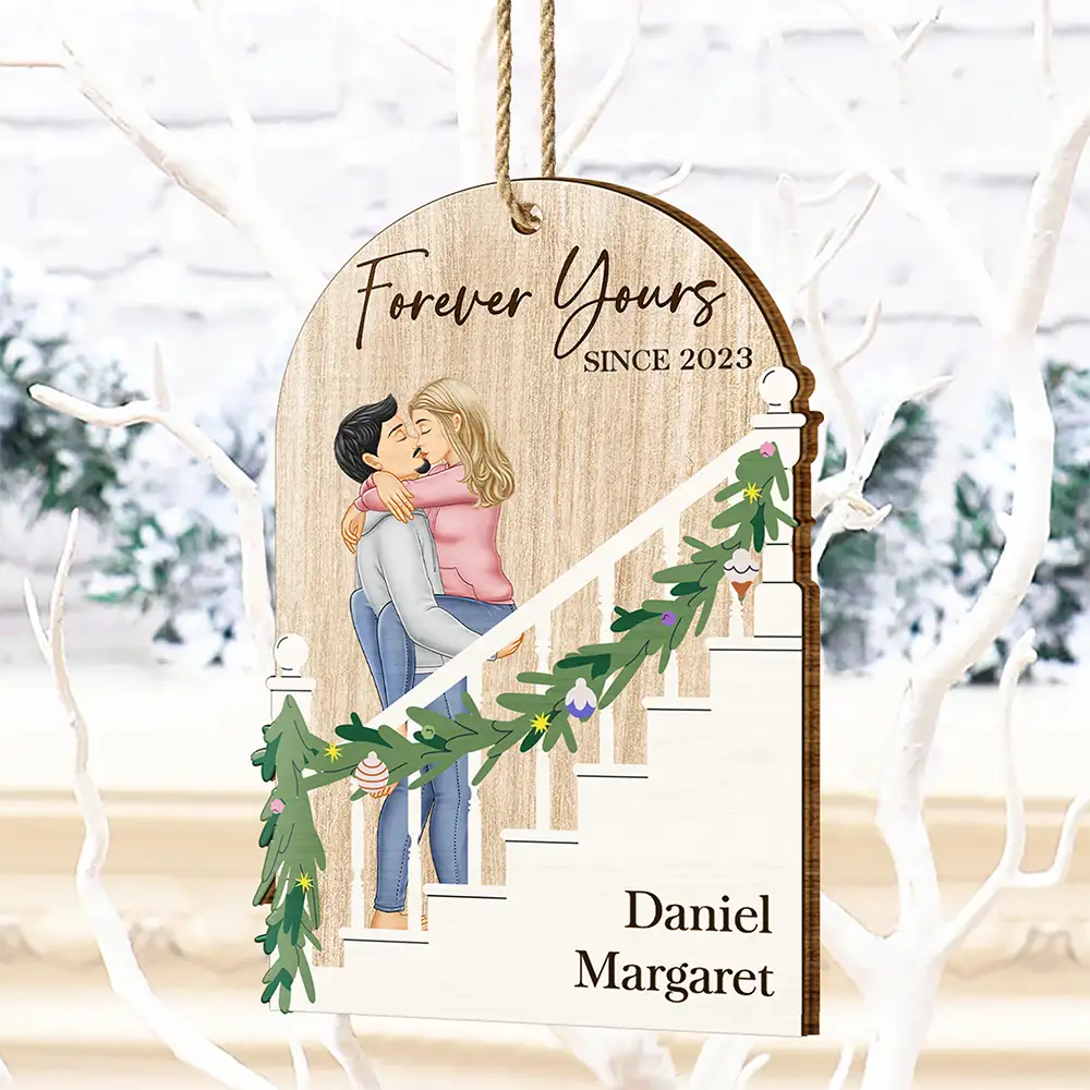 Gift For Couples,Gift For Husband,Gift For Wife,Gift For Boyfriend,Gift For Girlfriend,Christmas,Love - Forever Yours Couples - Personalized Custom Shaped Wooden Ornament