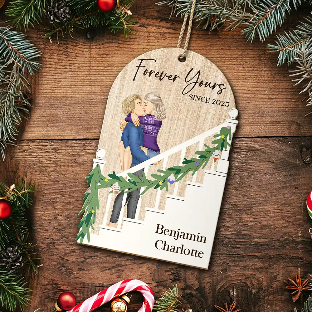 Gift For Couples,Gift For Husband,Gift For Wife,Gift For Boyfriend,Gift For Girlfriend,Christmas,Love - Forever Yours Couples - Personalized Custom Shaped Wooden Ornament