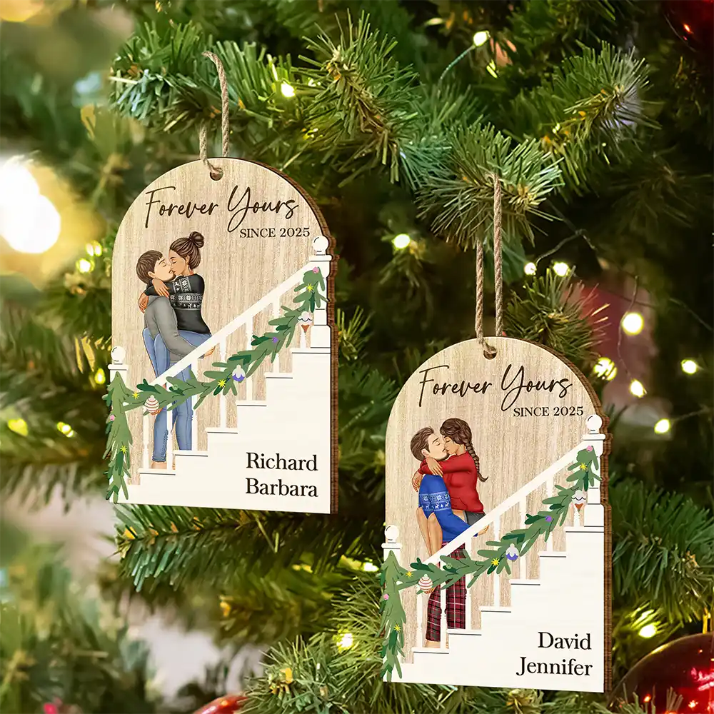 Gift For Couples,Gift For Husband,Gift For Wife,Gift For Boyfriend,Gift For Girlfriend,Christmas,Love - Forever Yours Couples - Personalized Custom Shaped Wooden Ornament