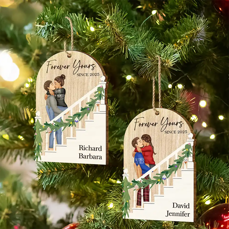Gift For Couples,Gift For Husband,Gift For Wife,Gift For Boyfriend,Gift For Girlfriend,Christmas,Love - Forever Yours Couples - Personalized Custom Shaped Wooden Ornament