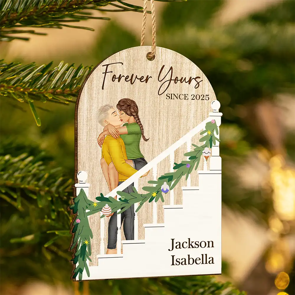 Forever Yours Couples - Personalized Custom Shaped Wooden Ornament