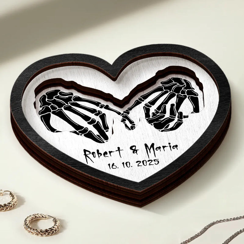 Gift For Husband,Gift For Wife,Gift For Boyfriend,Gift For Girlfriend,Custom Photo,Love,Gift For Couples - Forever & Always Skeleton Couple - Personalized 2-Layered Wooden Ring Dish
