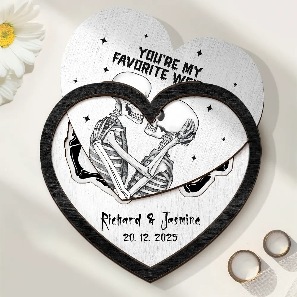 Gift For Husband,Gift For Wife,Gift For Boyfriend,Gift For Girlfriend,Custom Photo,Love,Gift For Couples - Forever & Always Skeleton Couple - Personalized 2-Layered Wooden Ring Dish