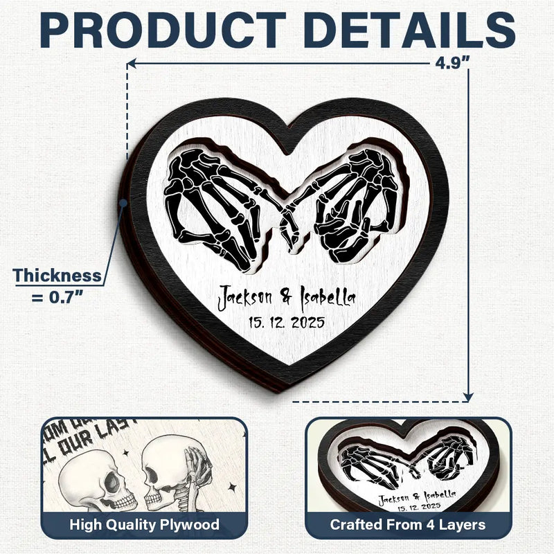 Gift For Husband,Gift For Wife,Gift For Boyfriend,Gift For Girlfriend,Custom Photo,Love,Gift For Couples - Forever & Always Skeleton Couple - Personalized 2-Layered Wooden Ring Dish