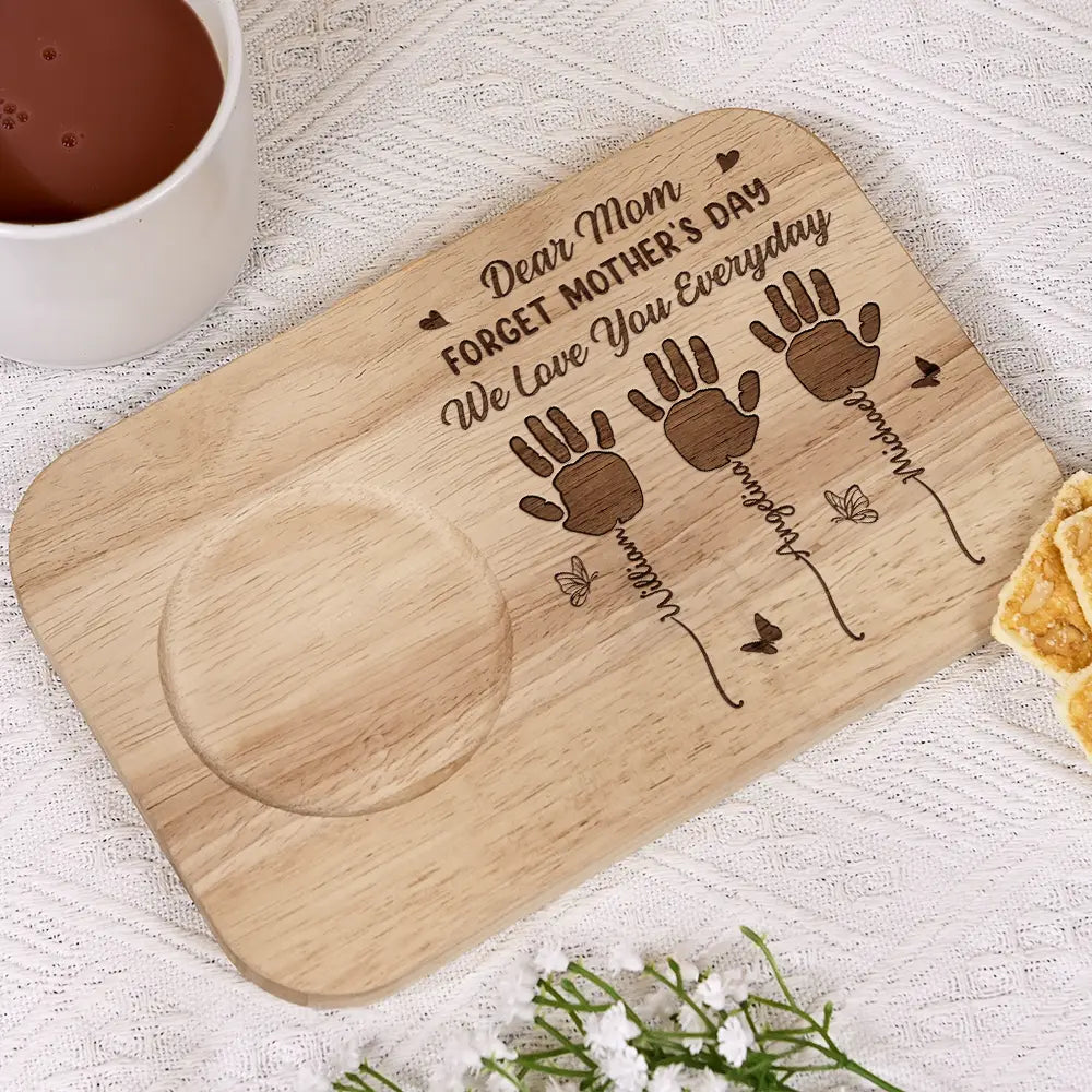 Gift For Grandma,Gift For Grandparents,Gift For Grandpa,Gift For Mother,Love - Forget Mother's Day We Love You Everyday - Personalized Serving Board With Cup Holder