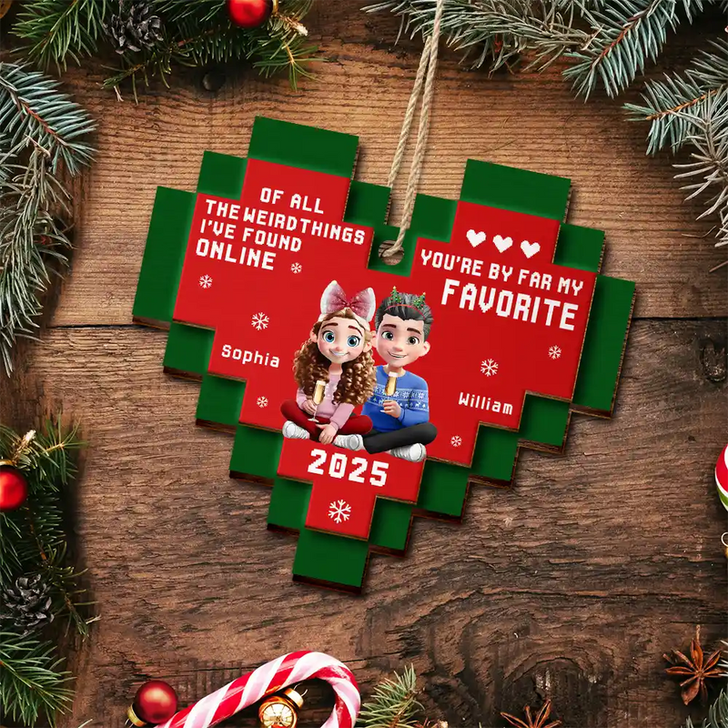 Gift For Couples,Gift For Husband,Gift For Wife,Gift For Boyfriend,Gift For Girlfriend,Love,Christmas - Found Love Online - Personalized 2-Layered Wooden Ornament