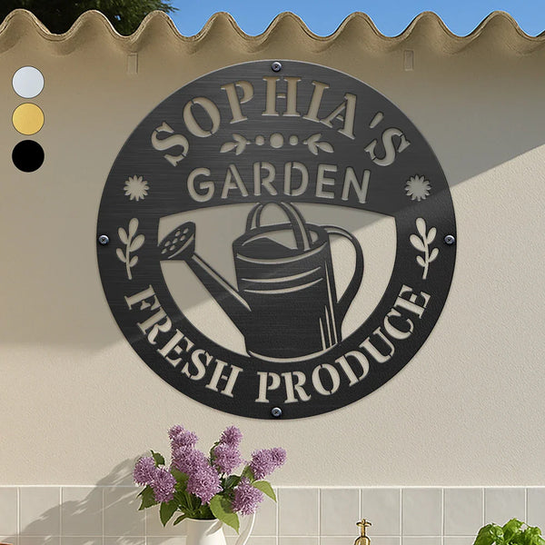 Happy,Gardening,Backyard,Gift For Women,Gift For Yourself,Gift For Men - Fresh Produce Garden - Personalized Cutout Metal Sign