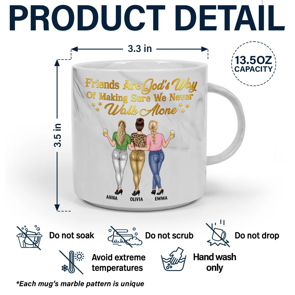 Gift For Bestie, Old Best friends, Happy - Friend Is God's Way - Personalized Marble Mug