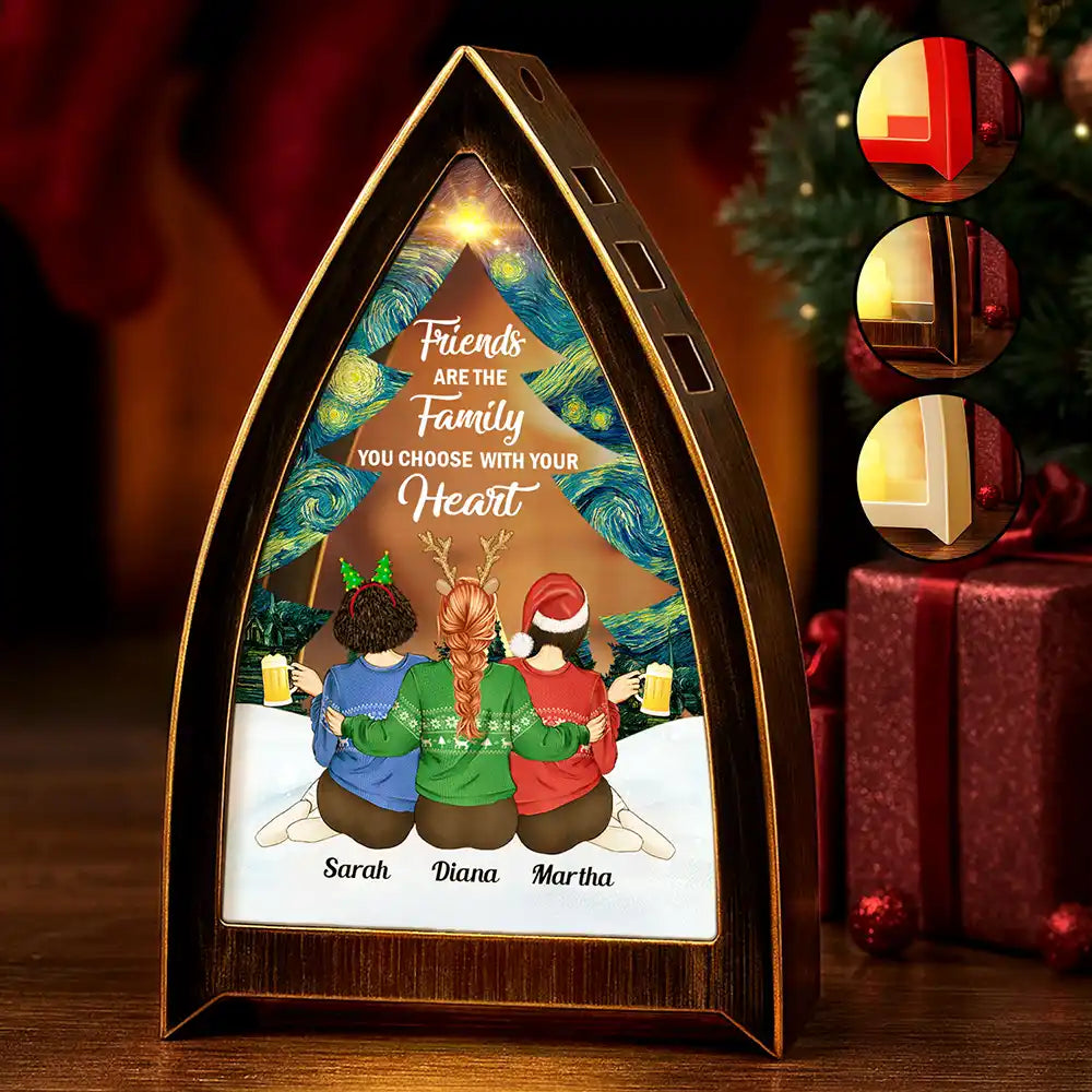 Gift For Bestie,Christmas,Happy - Friends Are The Family You Choose - Personalized Tabletop Lantern Light