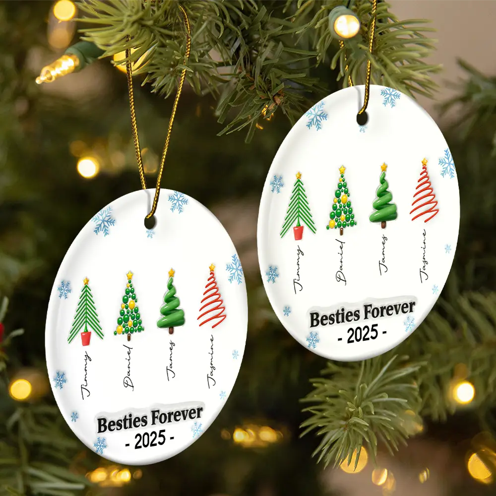 Christmas,Gift For Bestie,Gift For Sisters,Gift For Brothers,Gift For Sibling,Happy,Cousin,Family,Top Market - Friends Forever Christmas Tree 3D Inflated - Personalized Circle Ceramic Ornament