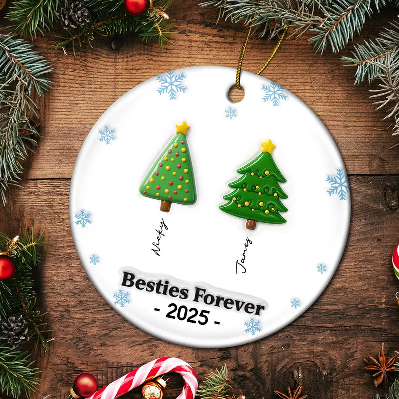 Christmas,Gift For Bestie,Gift For Sisters,Gift For Brothers,Gift For Sibling,Happy,Cousin,Family,Top Market - Friends Forever Christmas Tree 3D Inflated - Personalized Circle Ceramic Ornament