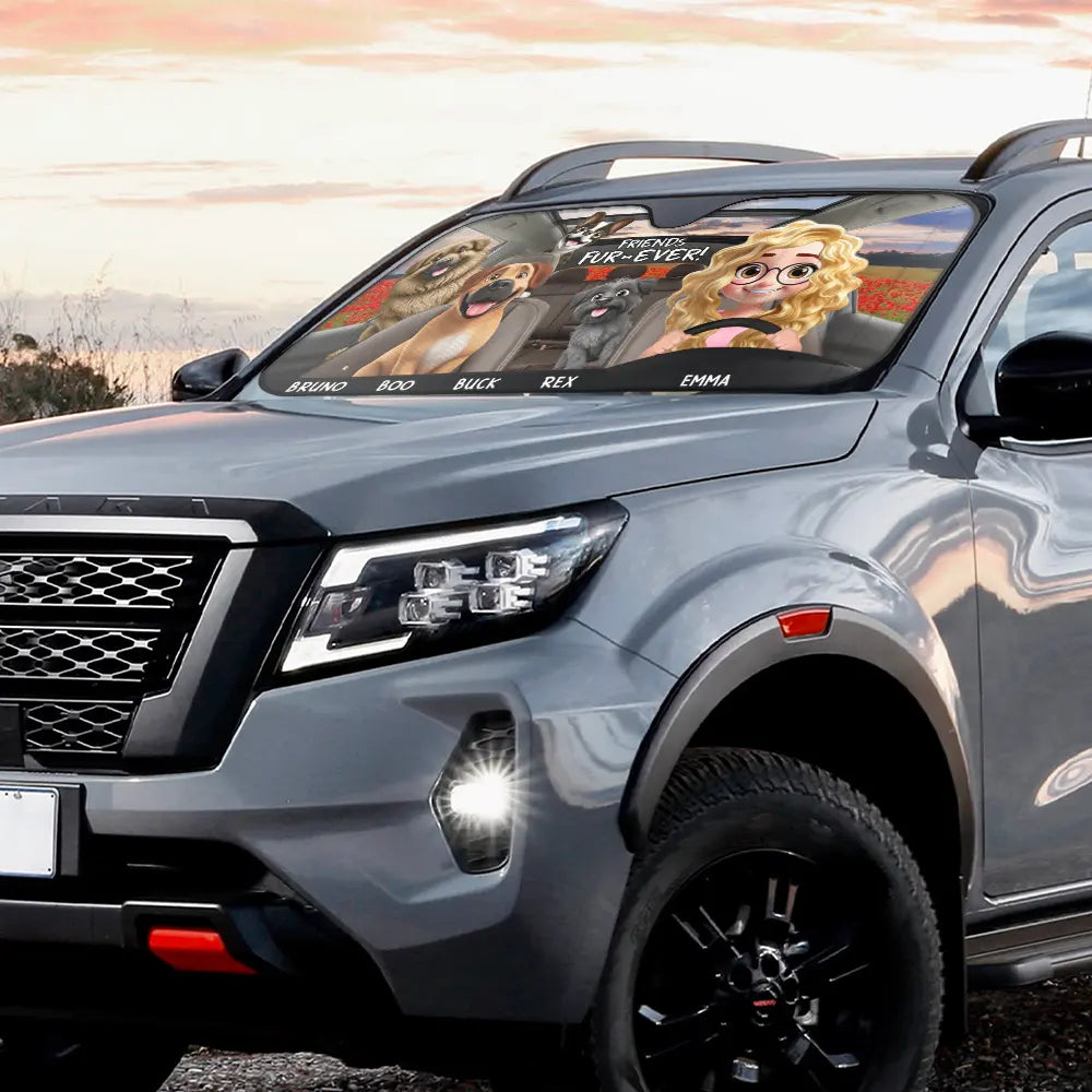 Gift For Yourself,Dog Lovers,Dog Mom,Dog Dad - Friends Fur-ever - Personalized Auto Sunshade