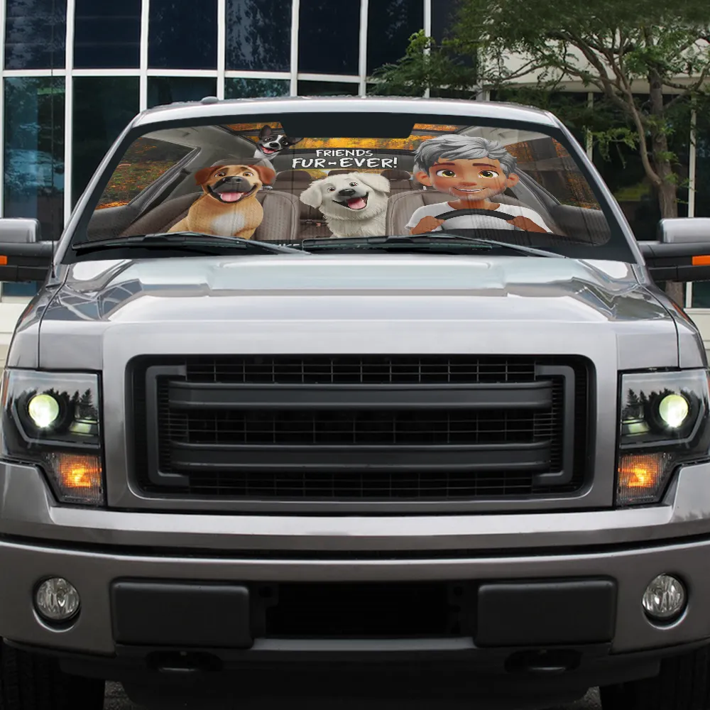 Gift For Yourself,Dog Lovers,Dog Mom,Dog Dad - Friends Fur-ever - Personalized Auto Sunshade