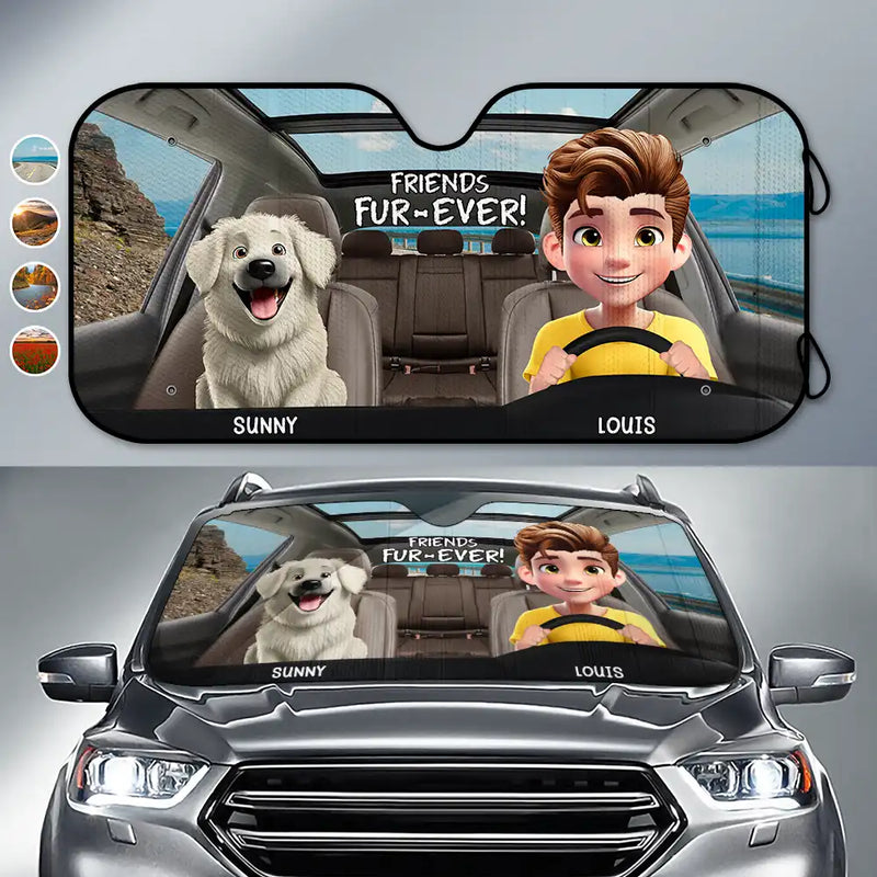 Gift For Yourself,Dog Lovers,Dog Mom,Dog Dad - Friends Fur-ever - Personalized Auto Sunshade