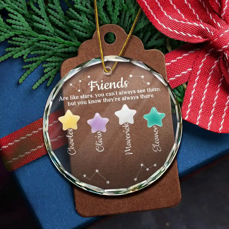Gift For Bestie - Friends Sisters Siblings Are Like Stars Sea Glass - Personalized Circle Glass Ornament
