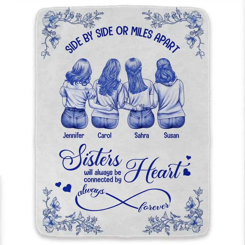 Gift For Bestie,Gift For Sisters,Gift For Women,Long Distance,Christmas,Happy - Friends Sisters Will Always Be Connected By Heart Chinoiserie Toile Besties - Personalized Fleece Blanket, Sherpa Blanket