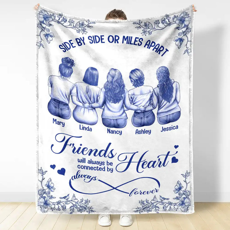 Gift For Bestie,Gift For Sisters,Gift For Women,Long Distance,Christmas,Happy - Friends Sisters Will Always Be Connected By Heart Chinoiserie Toile Besties - Personalized Fleece Blanket, Sherpa Blanket