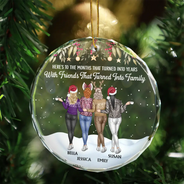 Christmas, Gift For Bestie, Happy - Friends That Turn Into Family Backside - Personalized Circle Glass Ornament