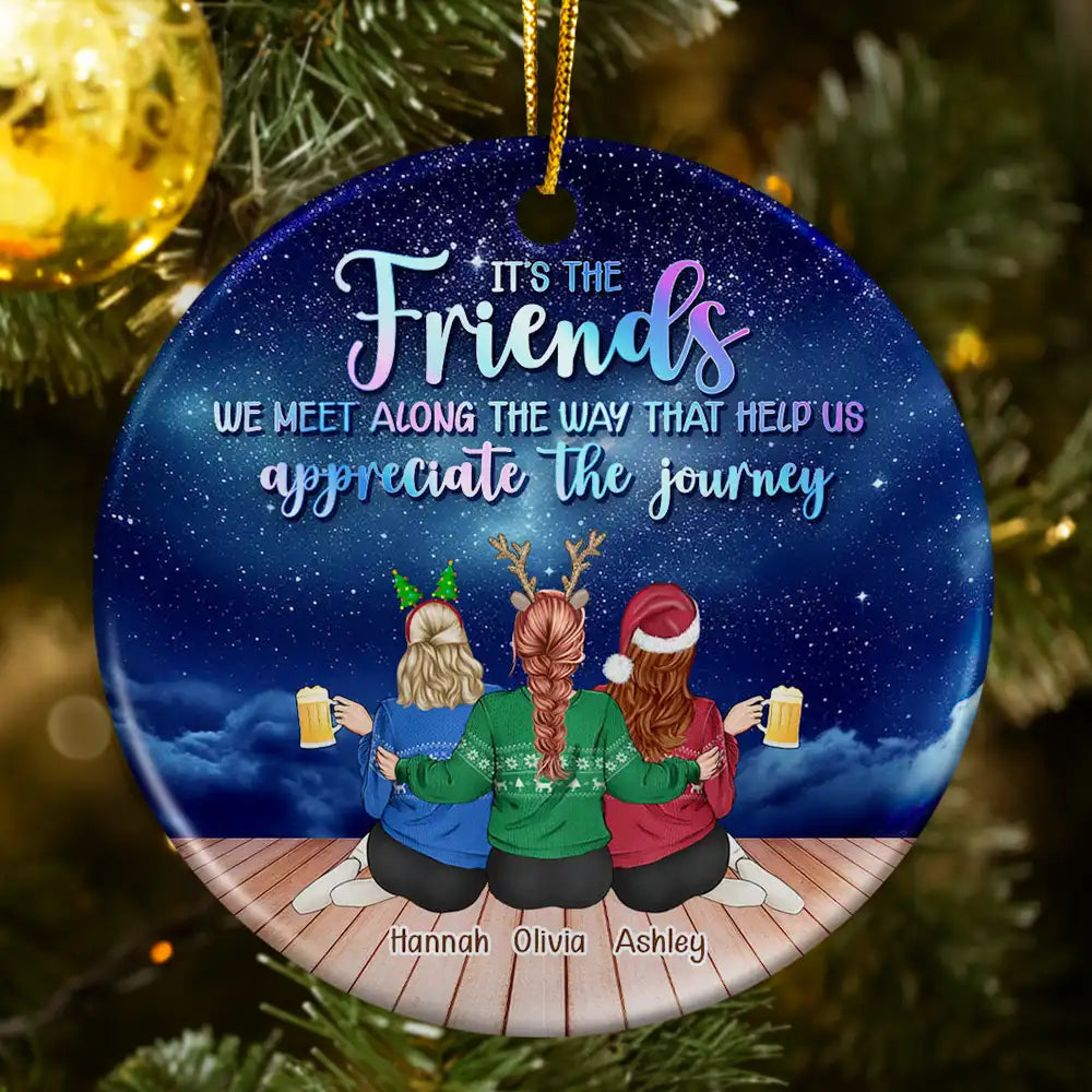 Friends We Meet Along The Way Christmas - Personalized Circle Ceramic Ornament