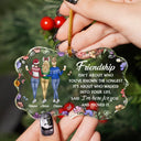 Gift For Bestie, Old Best friends, Gift For Sisters, Happy, Christmas - Friendship Isn't About Who You've Known The Longest - Personalized Medallion Glass Ornament