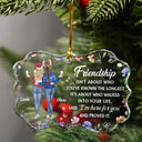 Gift For Bestie, Old Best friends, Gift For Sisters, Happy, Christmas - Friendship Isn't About Who You've Known The Longest - Personalized Medallion Glass Ornament