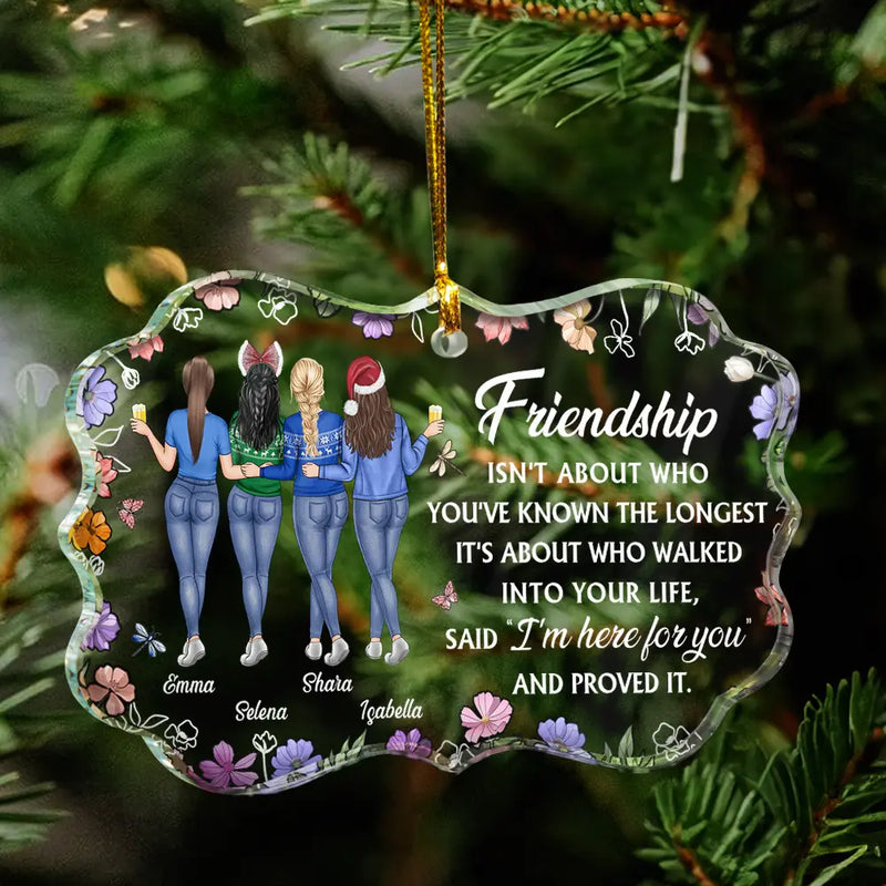 Gift For Bestie, Old Best friends, Gift For Sisters, Happy, Christmas - Friendship Isn't About Who You've Known The Longest - Personalized Medallion Glass Ornament