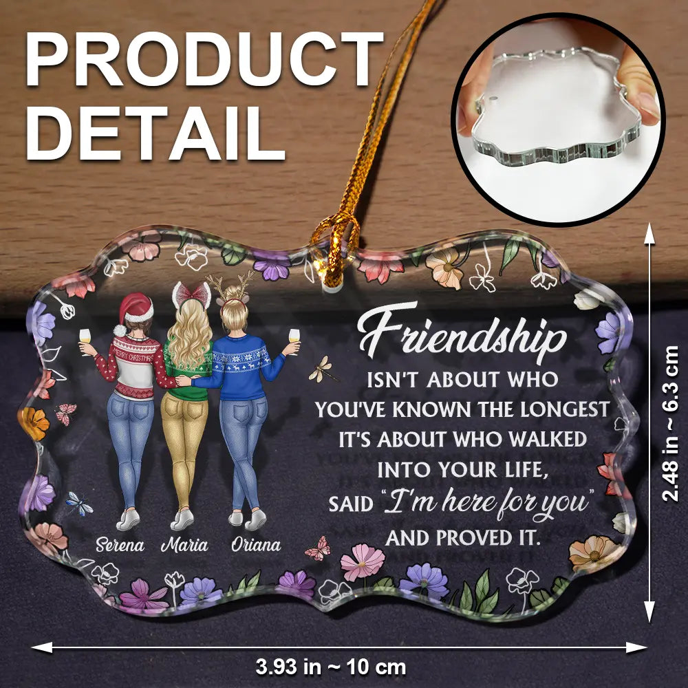 Gift For Bestie, Old Best friends, Gift For Sisters, Happy, Christmas - Friendship Isn't About Who You've Known The Longest - Personalized Medallion Glass Ornament