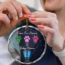 New baby,New Dad,New Mom,Pet Lovers,Pet Mom,Pet Dad,Pet Couple,Dog Lovers,Dog Mom,Dog Dad,Dog Couple,Cat Lovers,Cat Mom,Cat Dad,Cat Couple,Gift For Women,Gift For Men,Gift For Husband,Gift For Wife,Christmas,Happy - From Fur Mama To Baby Mama - Personalized Circle Glass Ornament