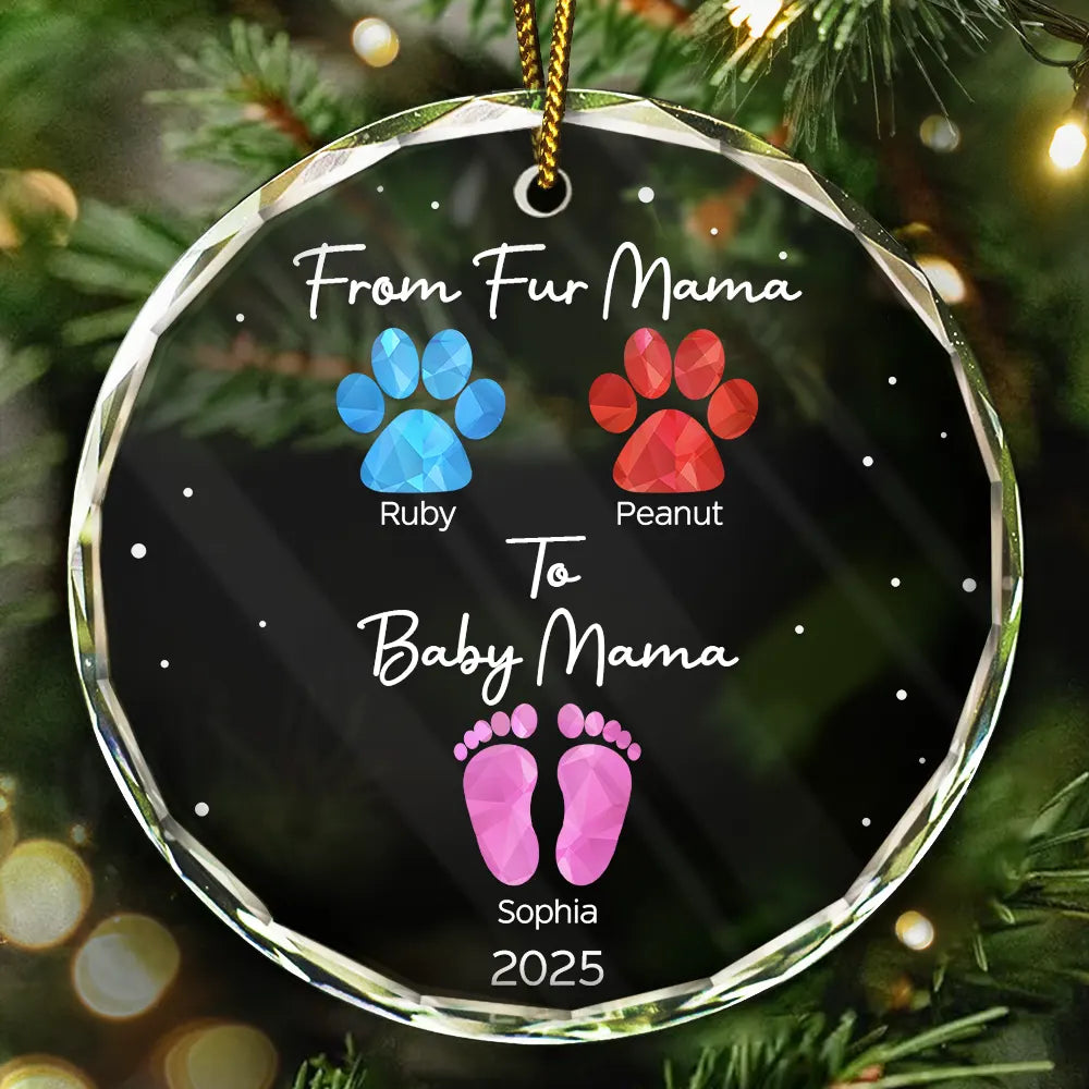 From Fur Mama To Baby Mama - Personalized Circle Glass Ornament