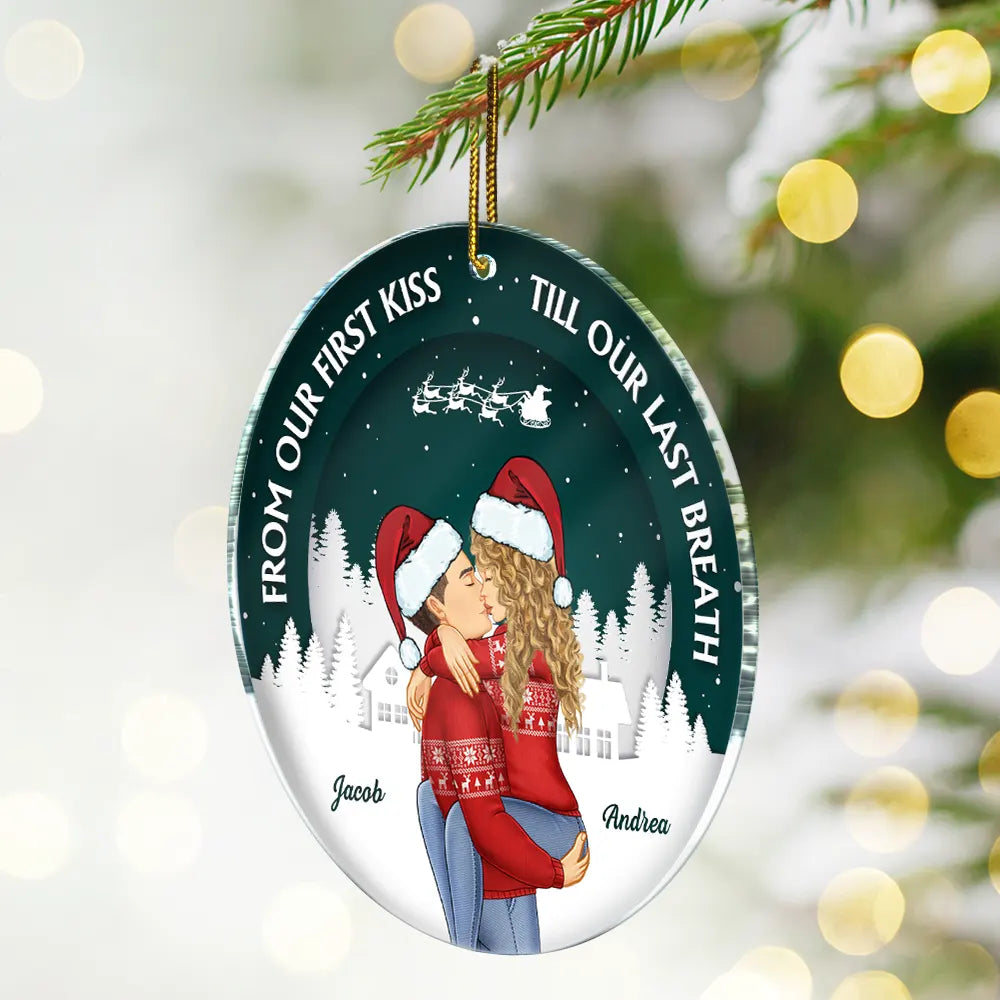 Gift For Couples, Gift For Men, Gift For Women, Gift For Boyfriend, Gift For Girlfriend, Christmas, Love - From Our First Kiss Couple Christmas - Personalized Circle Acrylic Ornament