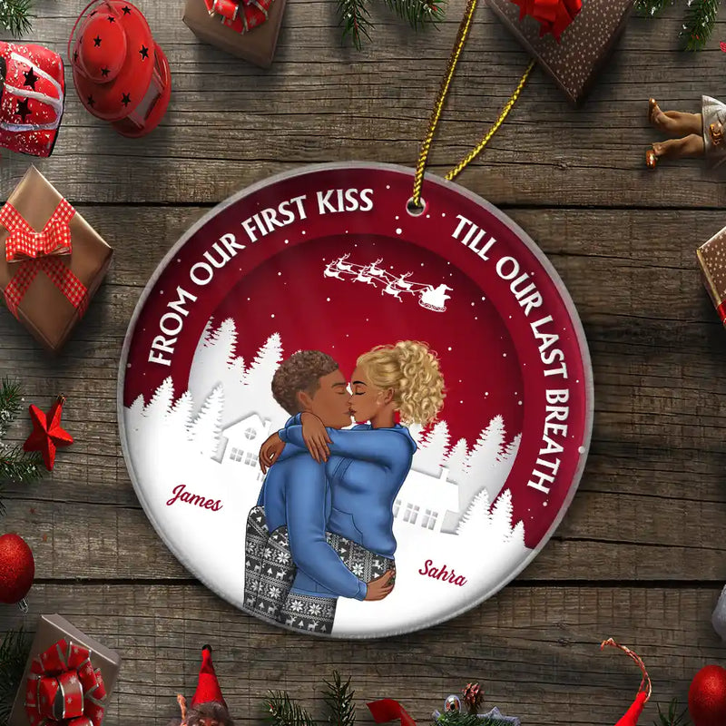 Gift For Couples, Gift For Men, Gift For Women, Gift For Boyfriend, Gift For Girlfriend, Christmas, Love - From Our First Kiss Couple Christmas - Personalized Circle Acrylic Ornament