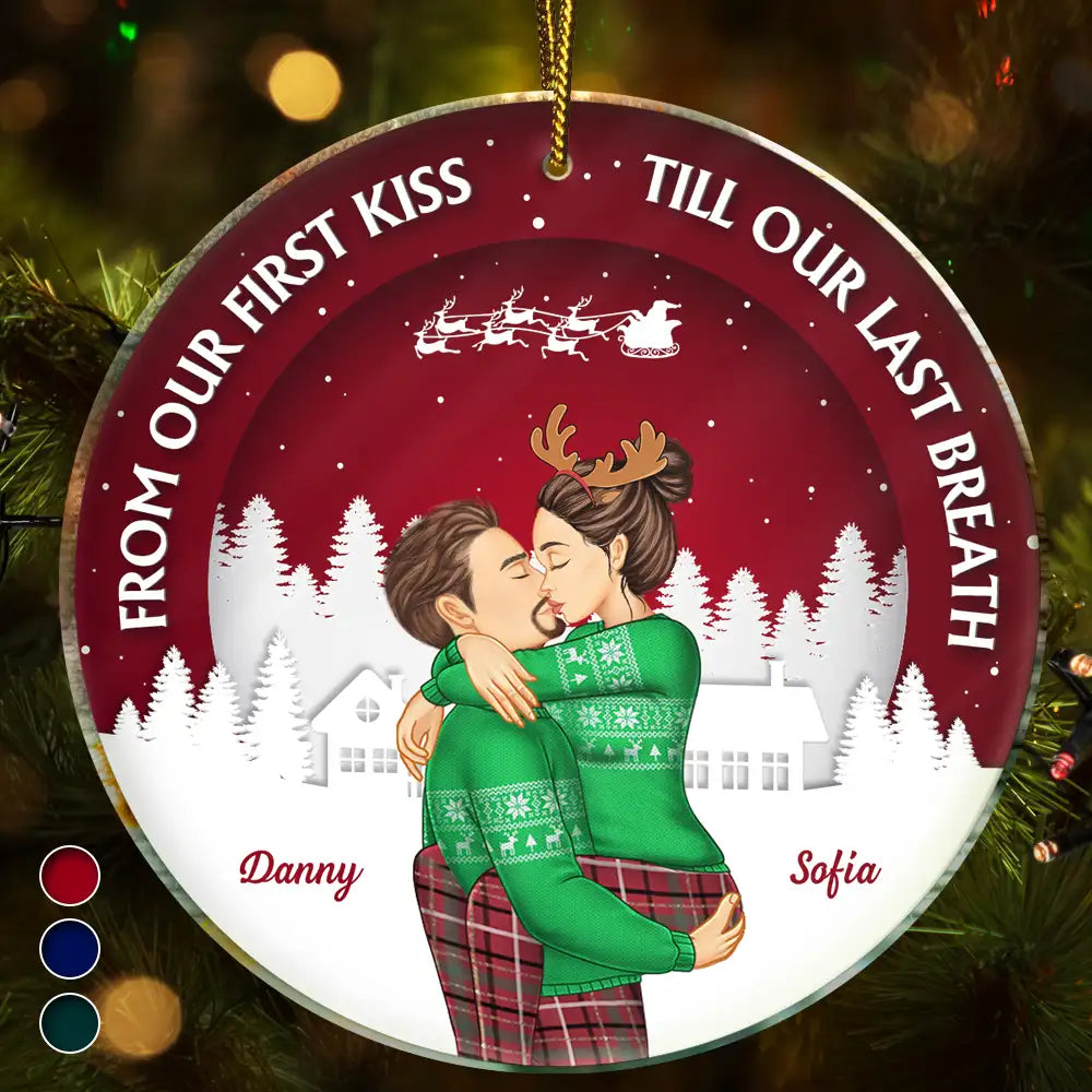 Gift For Couples, Gift For Men, Gift For Women, Gift For Boyfriend, Gift For Girlfriend, Christmas, Love - From Our First Kiss Couple Christmas - Personalized Circle Acrylic Ornament
